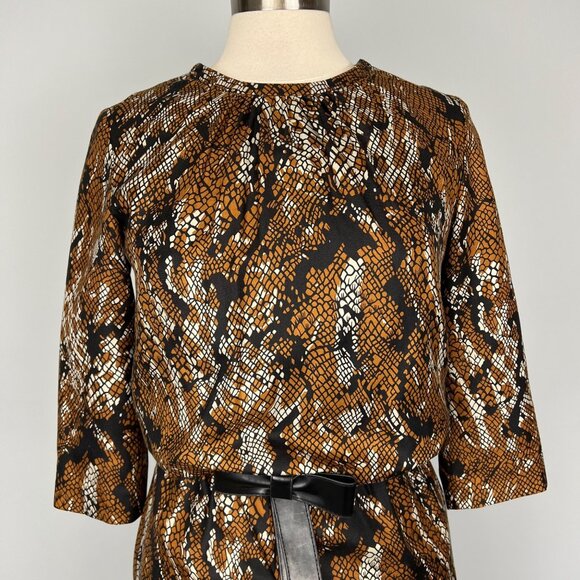 Etcetera Womens Python Print Dress Brown Black Silk Wool Bow Detail Size 2 - Picture 2 of 15